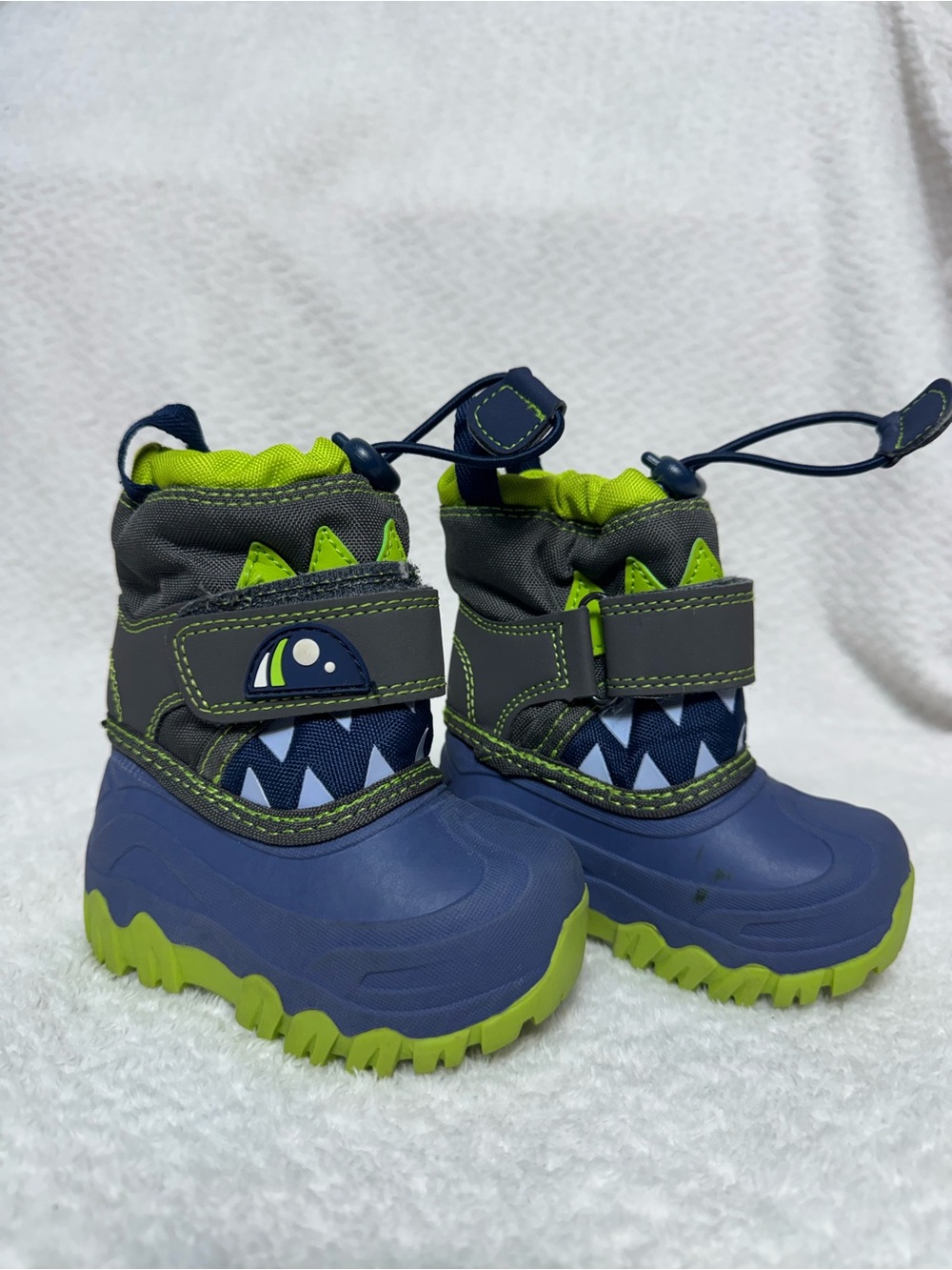 Cat & Jack Navy and Lime‎ Monster-Trim Kids Snow Boots